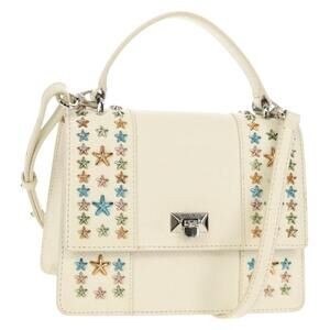 Jimmy Choo Studs Hand Bag Leather 2way White Silver Auth 149491M